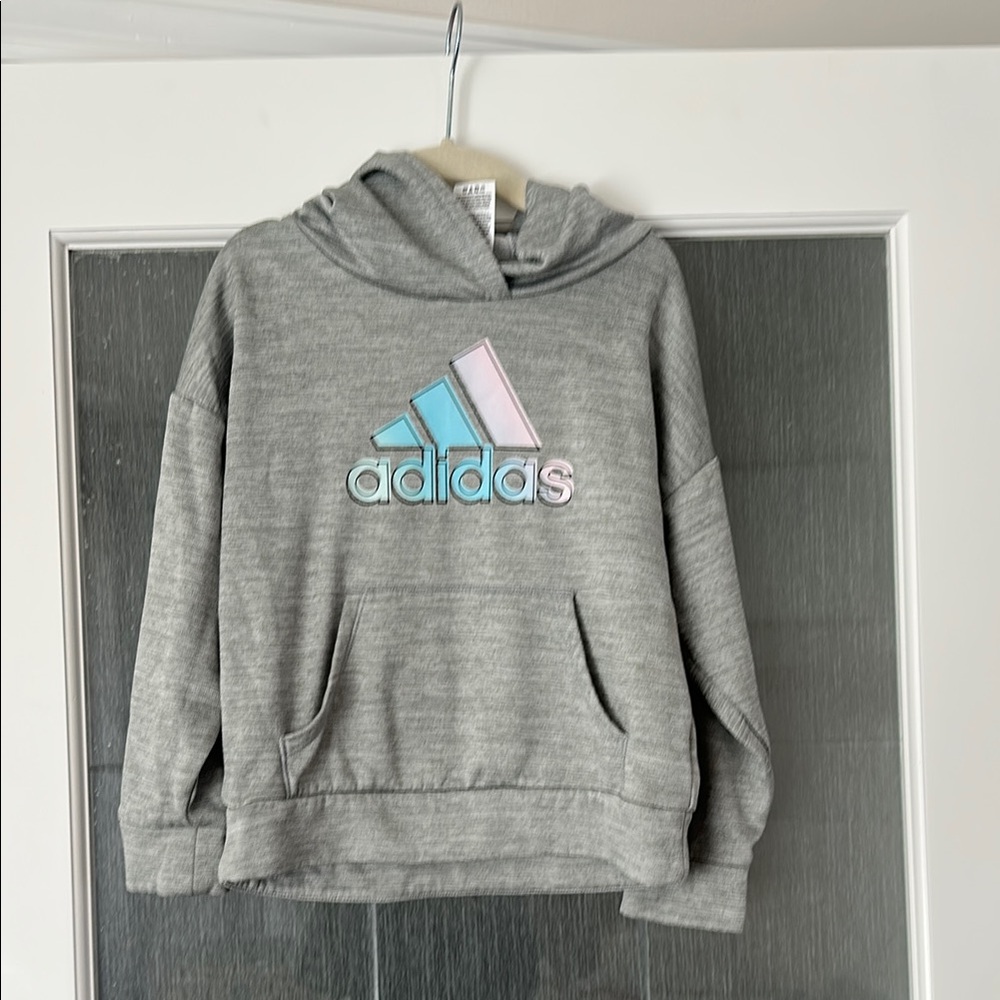 Adidas Heather Gray Hoodie with Pastel Logo